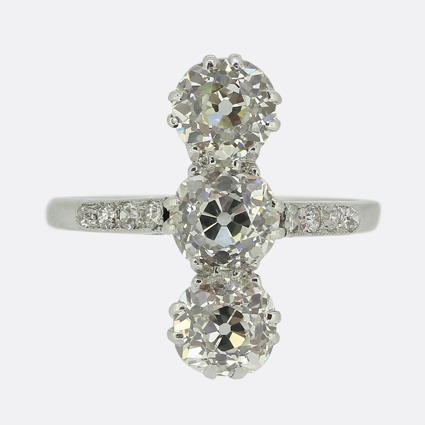 Art Deco Diamond Vertical Three Stone Ring