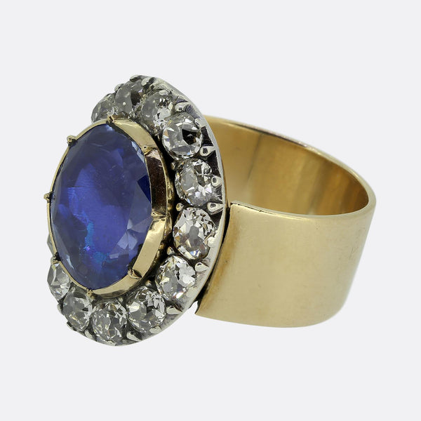 Georgian 2.00 Carat Sapphire and Diamond Cluster Ring