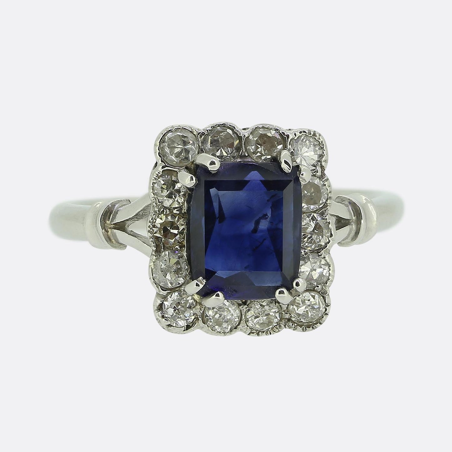 Art Deco Alabaster & Wilson Sapphire and Diamond Cluster Ring