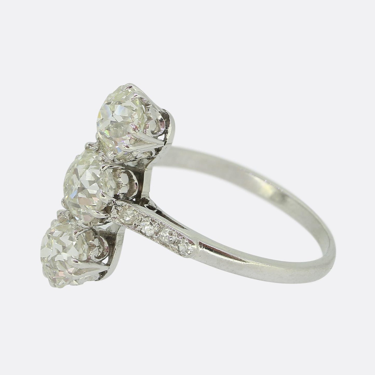 Art Deco Diamond Vertical Three Stone Ring