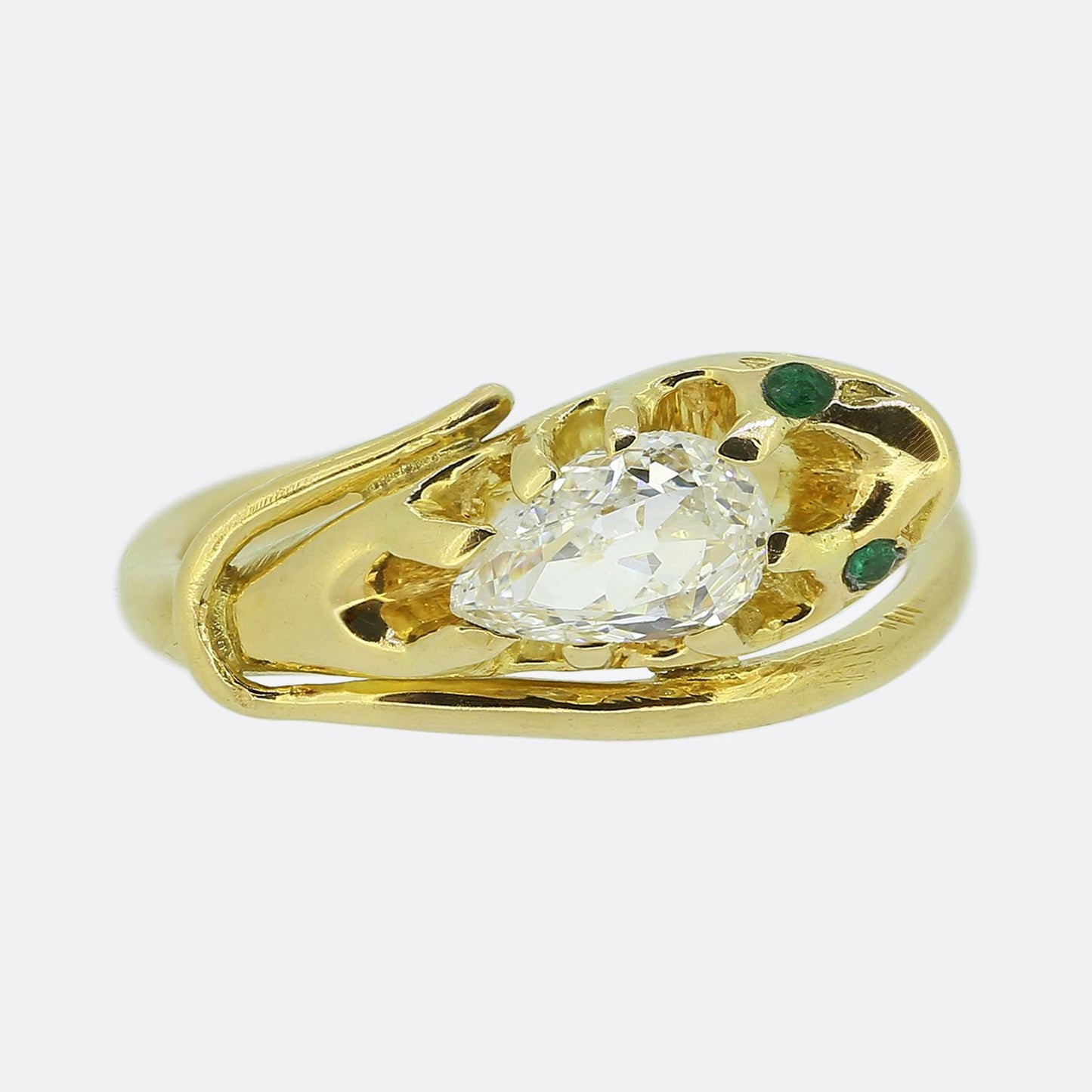 Antique 0.60 Carat Diamond and Emerald Snake Ring