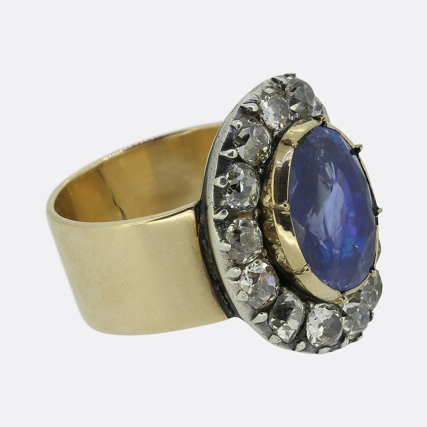 Georgian 2.00 Carat Sapphire and Diamond Cluster Ring