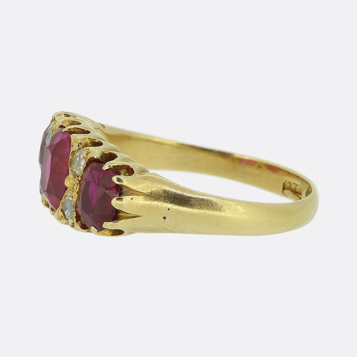 Edwardian Synthetic Ruby and Diamond Three Stone Ring