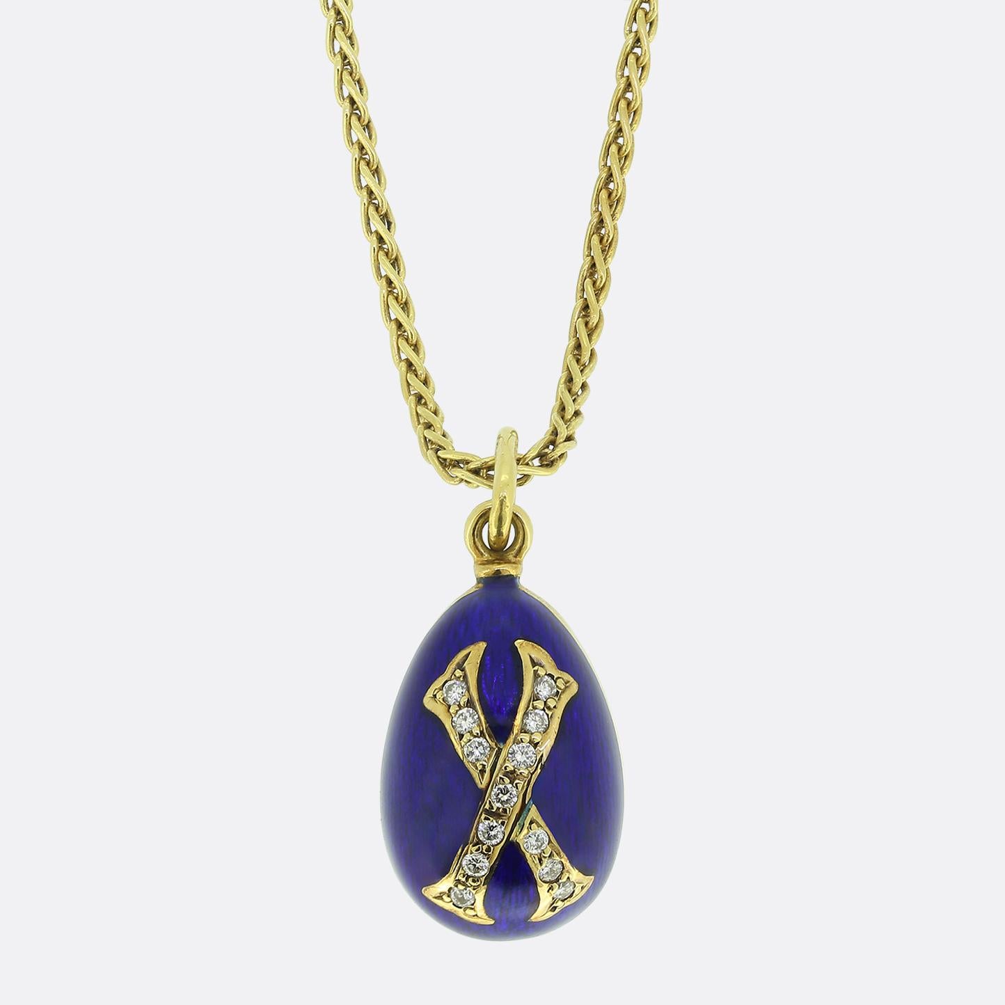 Fabergé Enamel and Diamond Egg Pendant Necklace