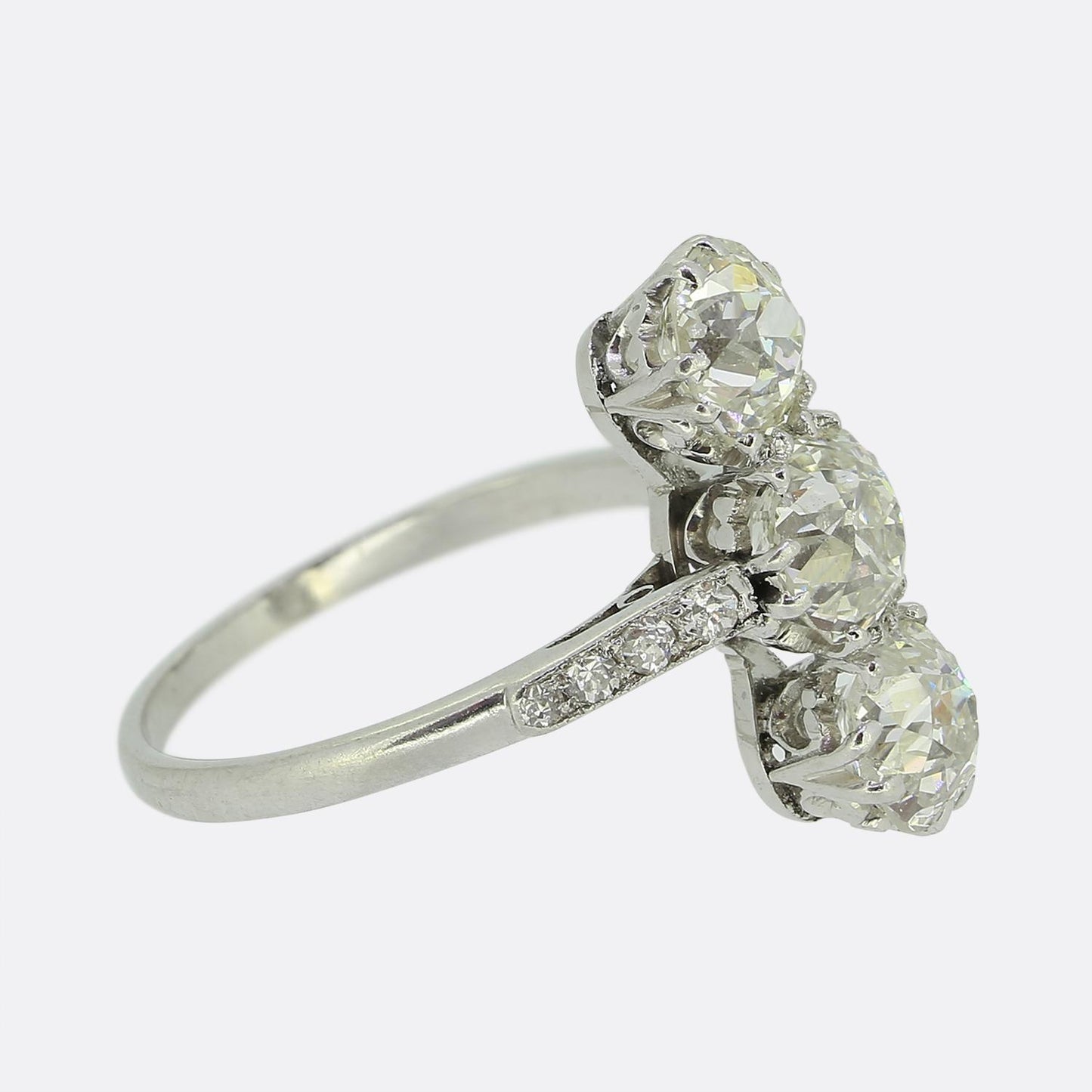 Art Deco Diamond Vertical Three Stone Ring