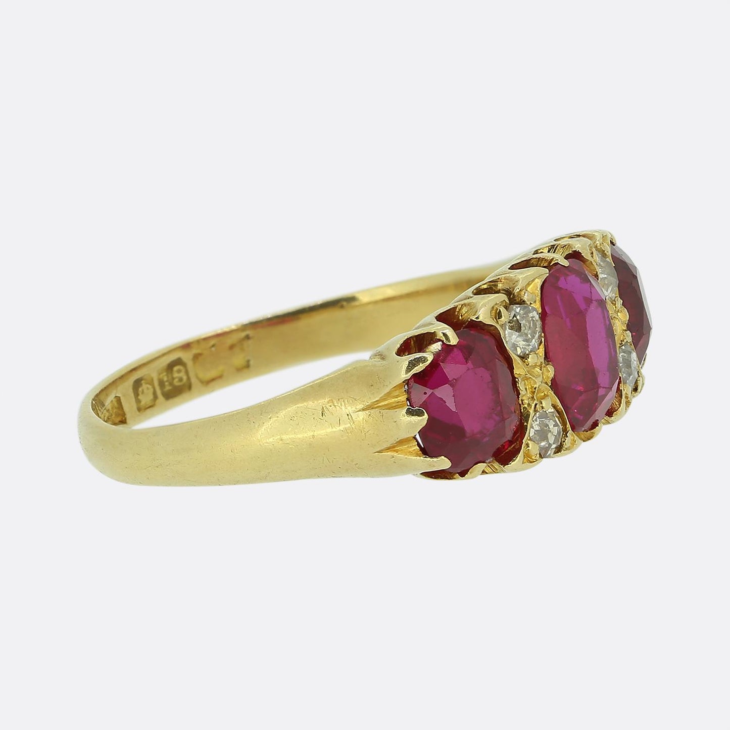 Edwardian Synthetic Ruby and Diamond Three Stone Ring