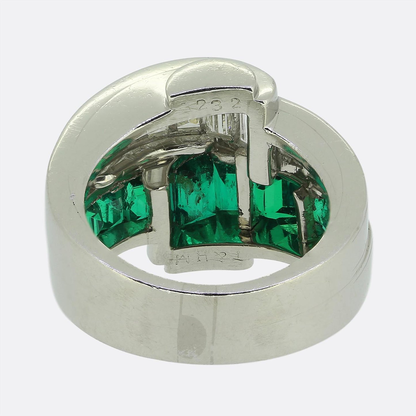 Emerald and Diamond Two-Row Ring