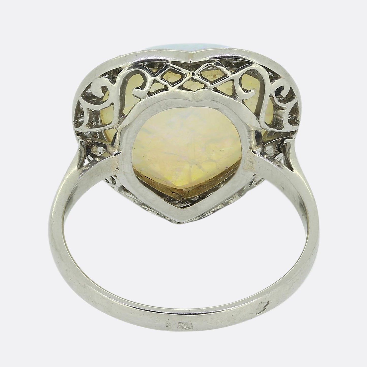 French Art Deco Heart Opal and Diamond Cluster Ring