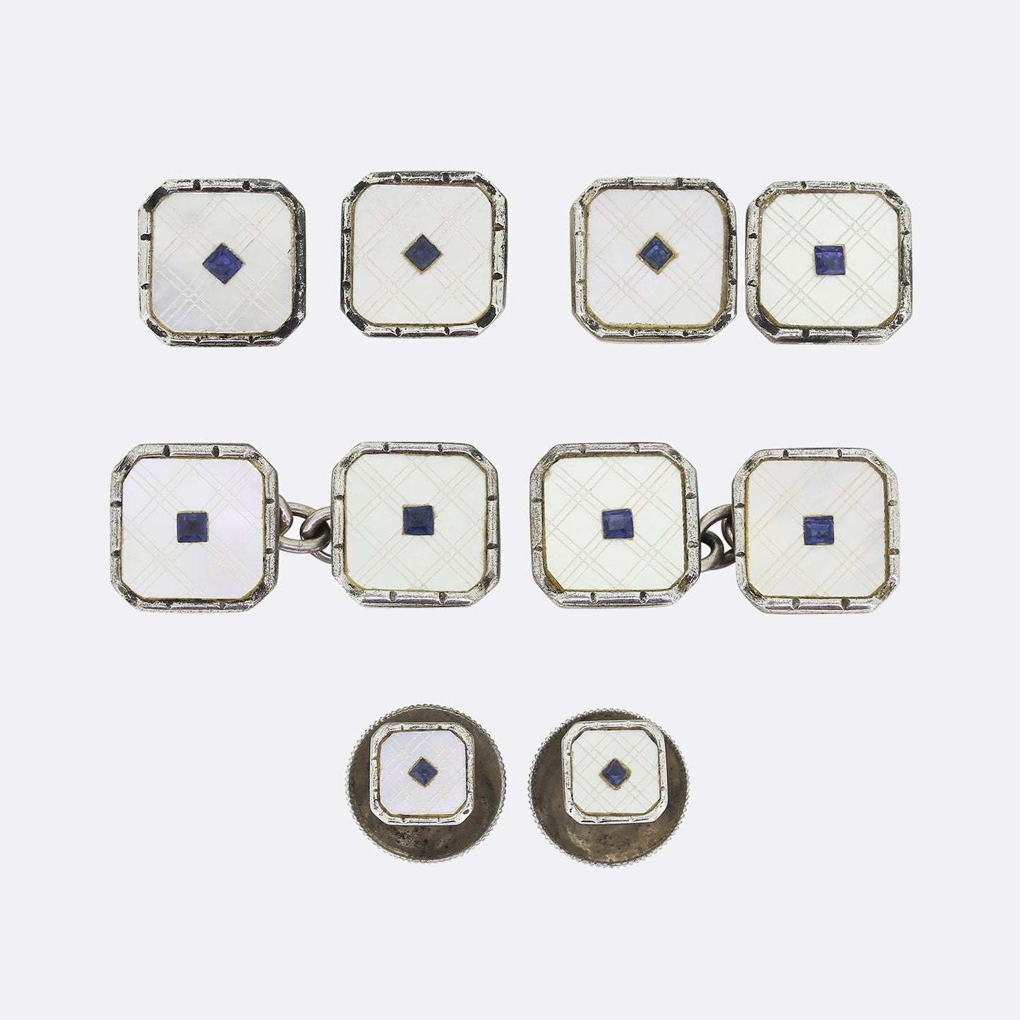 Art Deco Blue Paste Cufflinks Dress Stud Set