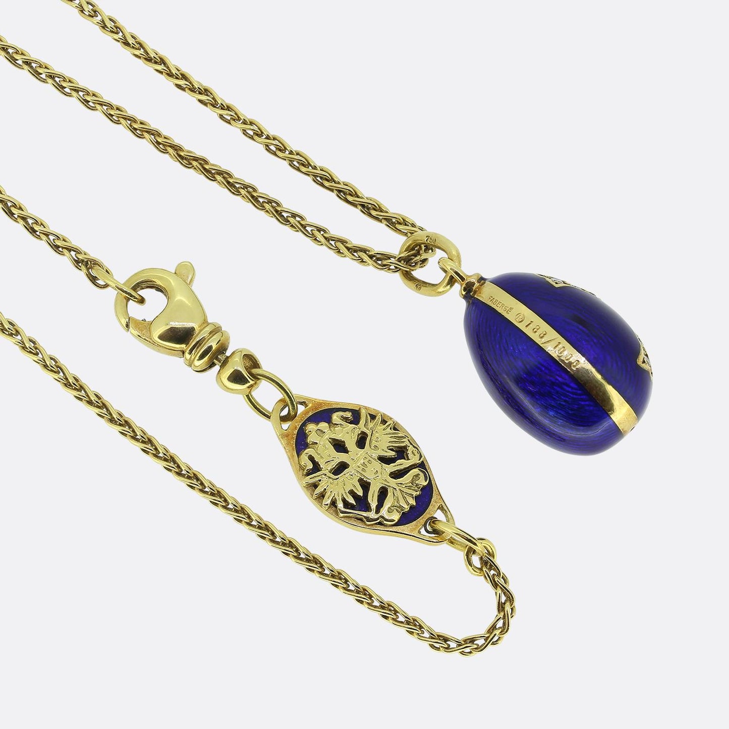 Fabergé Enamel and Diamond Egg Pendant Necklace