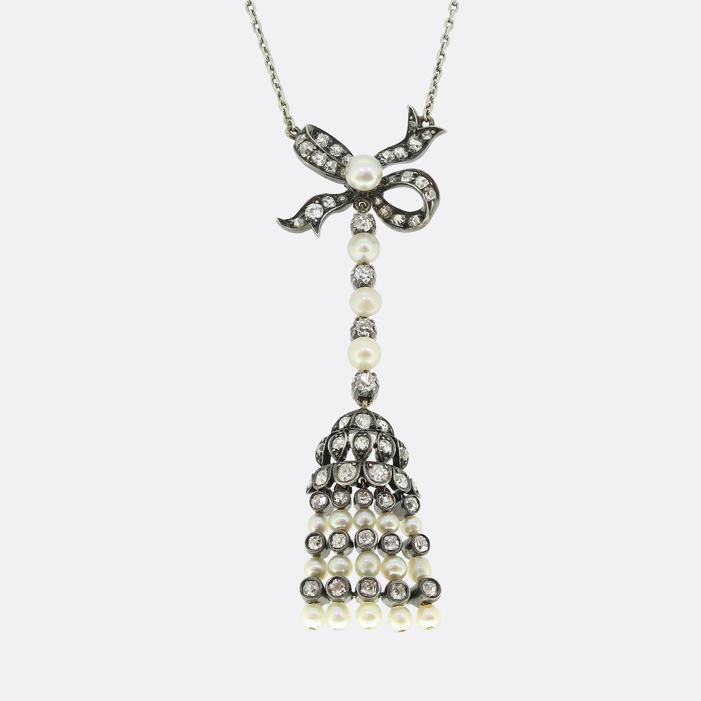 Antique Pearl and Diamond Drop Pendant Necklace