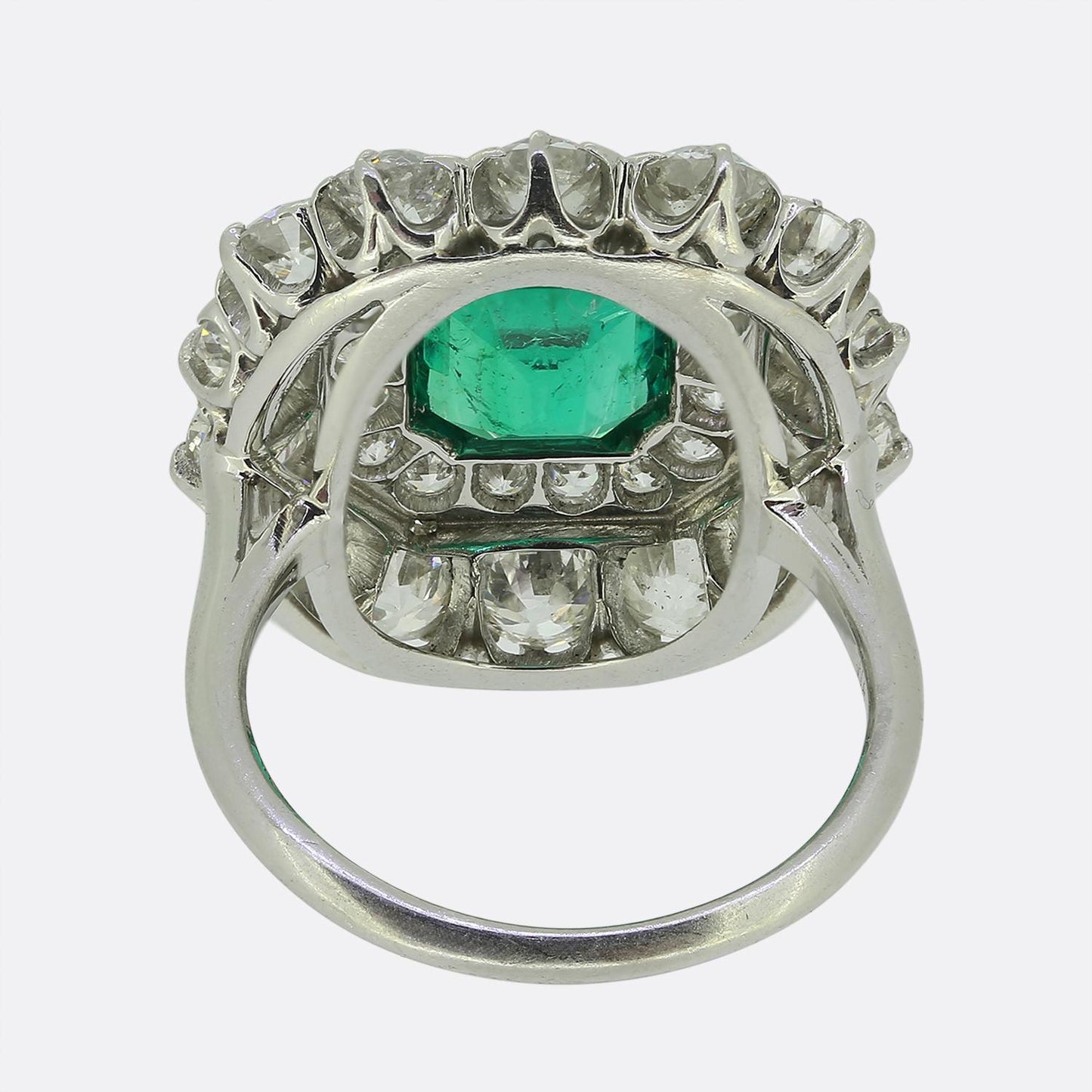 Antique 1.20 Carat Emerald and Diamond Cluster Ring