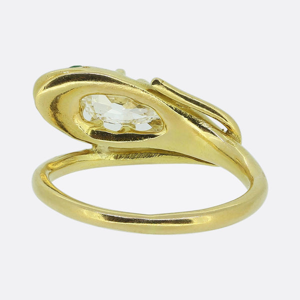 Antique 0.60 Carat Diamond and Emerald Snake Ring