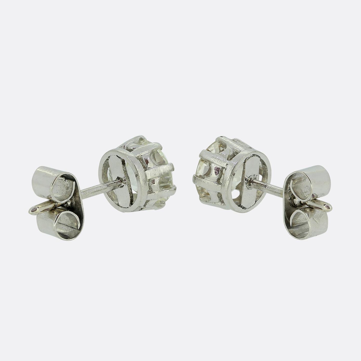 Vintage 3.10 Carat Old Cut Diamond Stud Earrings