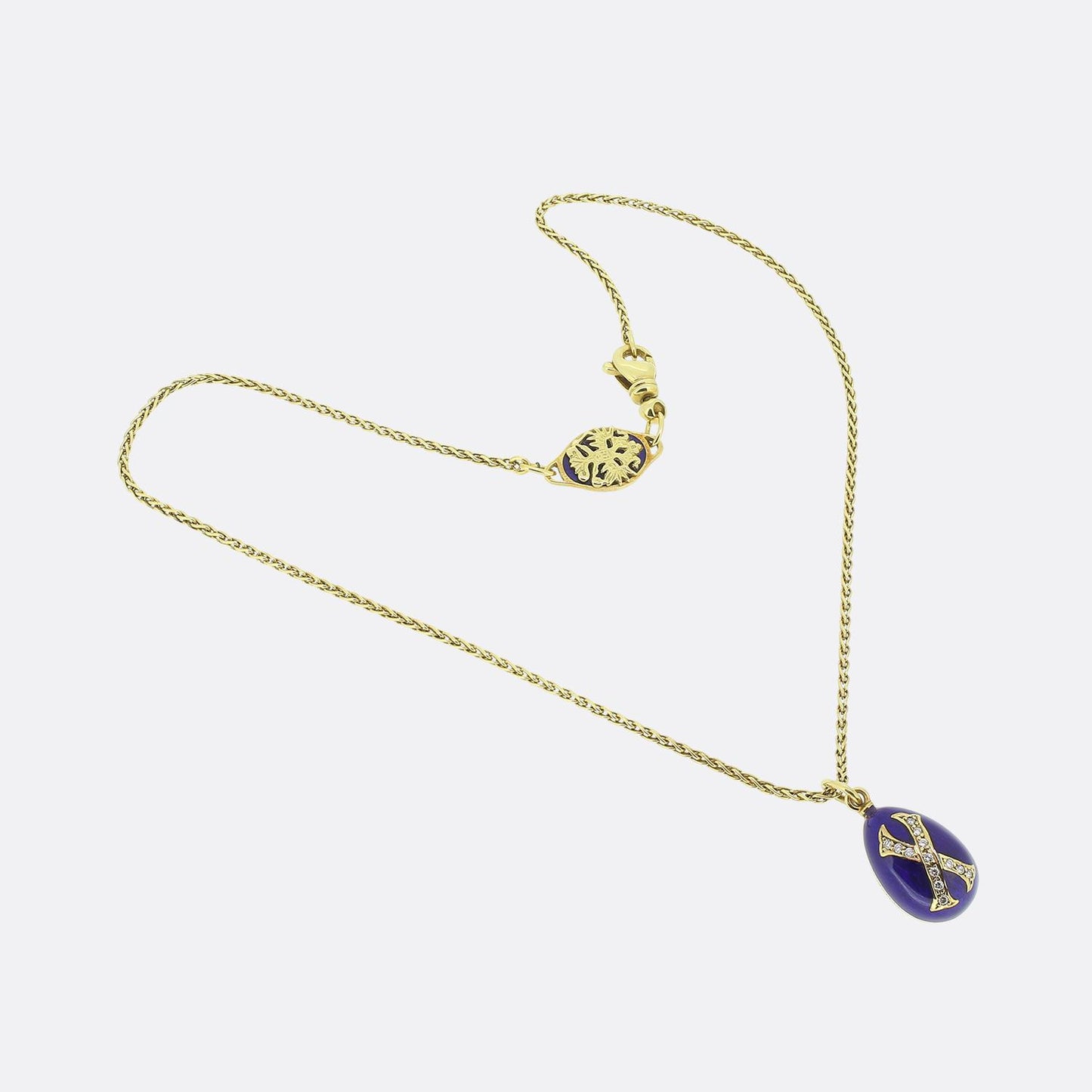 Fabergé Enamel and Diamond Egg Pendant Necklace