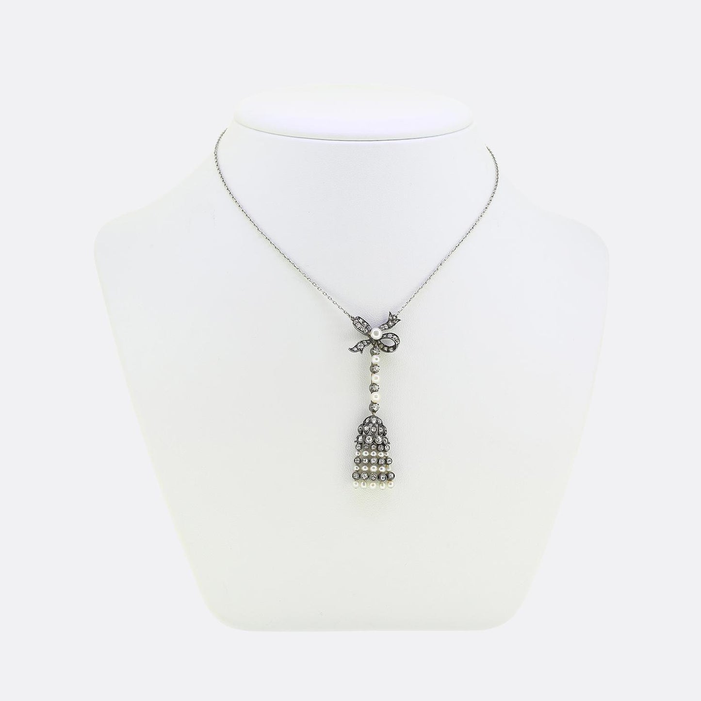 Antique Pearl and Diamond Drop Pendant Necklace