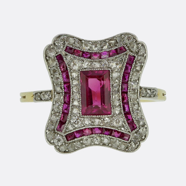 Art Deco Ruby and Diamond Plaque Ring