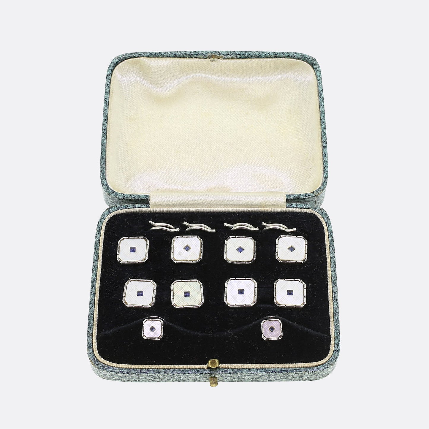 Art Deco Blue Paste Cufflinks Dress Stud Set