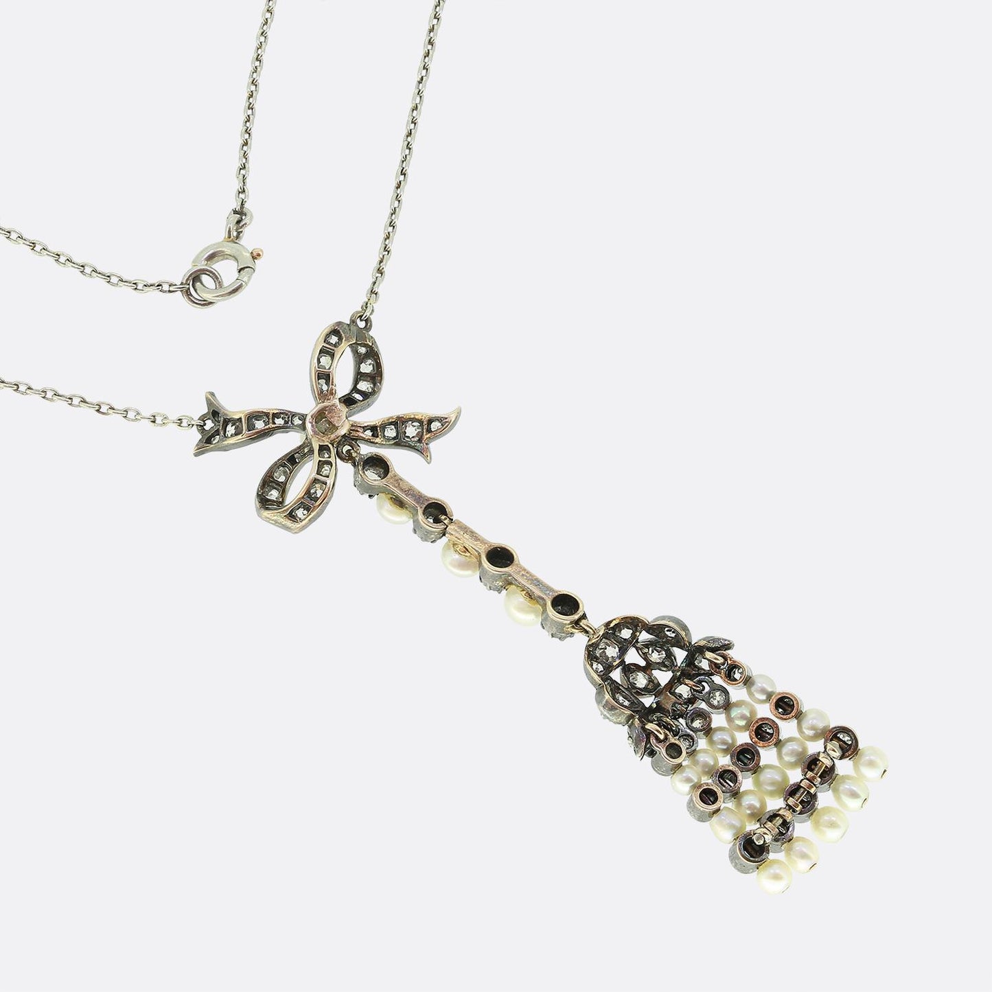 Antique Pearl and Diamond Drop Pendant Necklace
