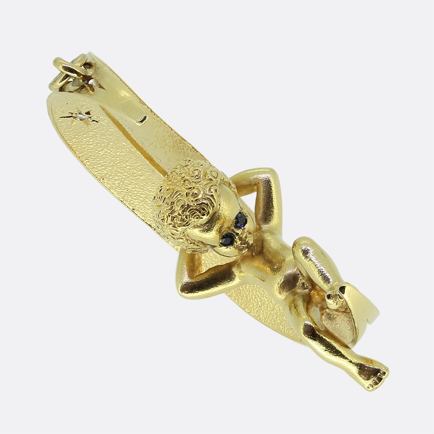 Vintage Boy on the Moon Sapphire and Diamond Crescent Pendant