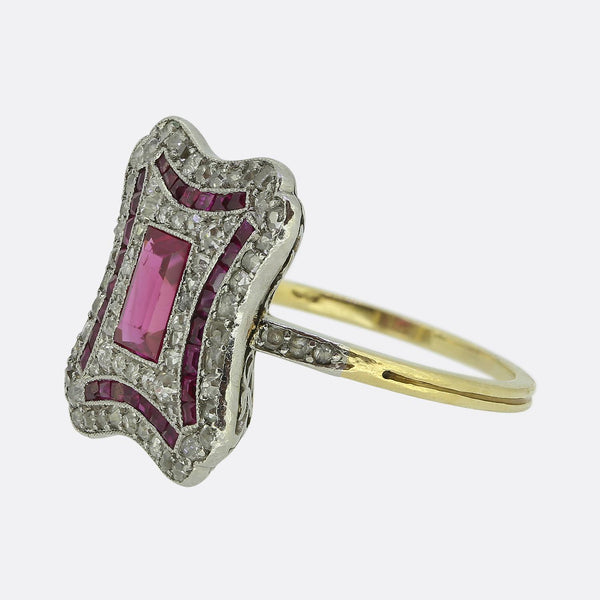 Art Deco Ruby and Diamond Plaque Ring