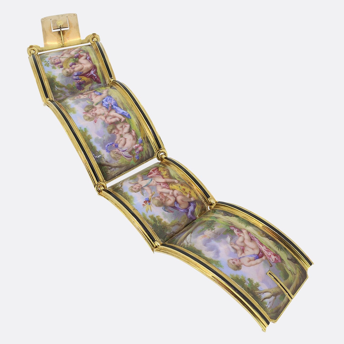 Antique Delarue Palais Royal Enamel Cherub Bracelet