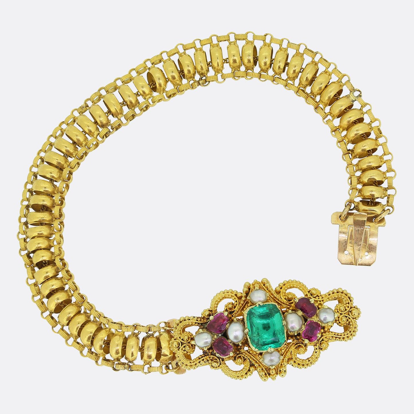 Georgian Emerald Pearl and Ruby Bracelet