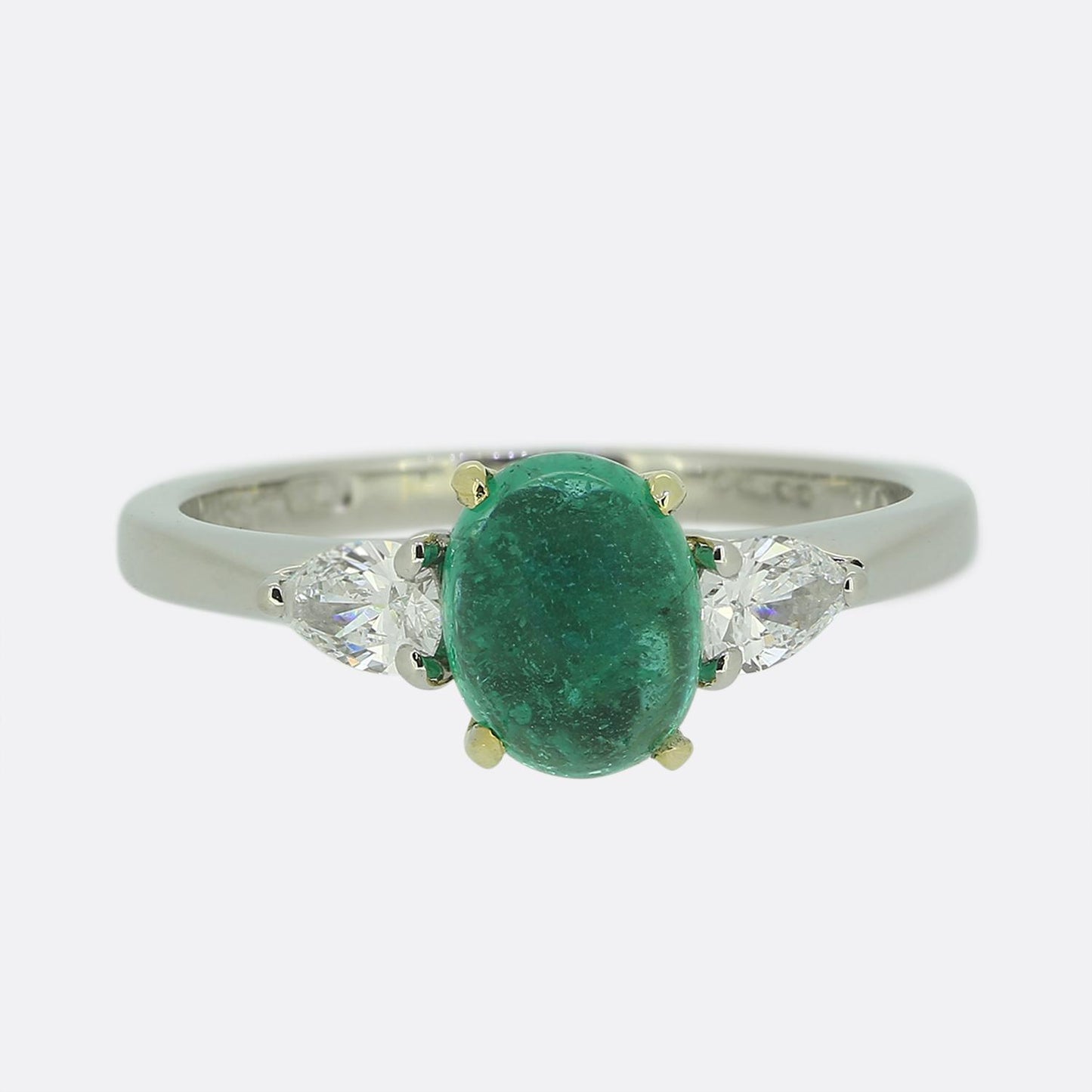 Hirsh Cabochon Emerald and Diamond Three-Stone Ring