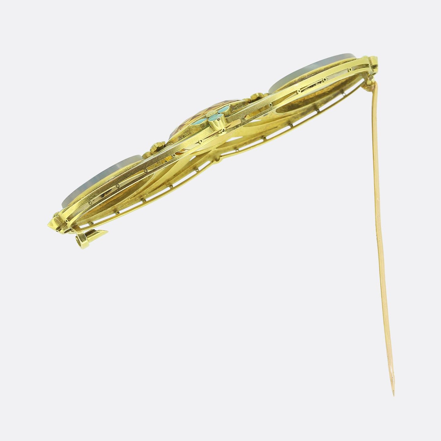 Art Nouveau Citrine Agate and Enamel Brooch