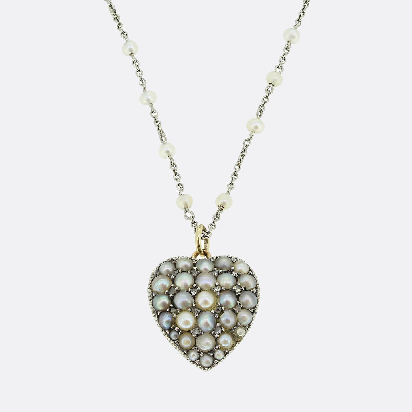 Antique Pearl and Diamond Heart Locket Necklace