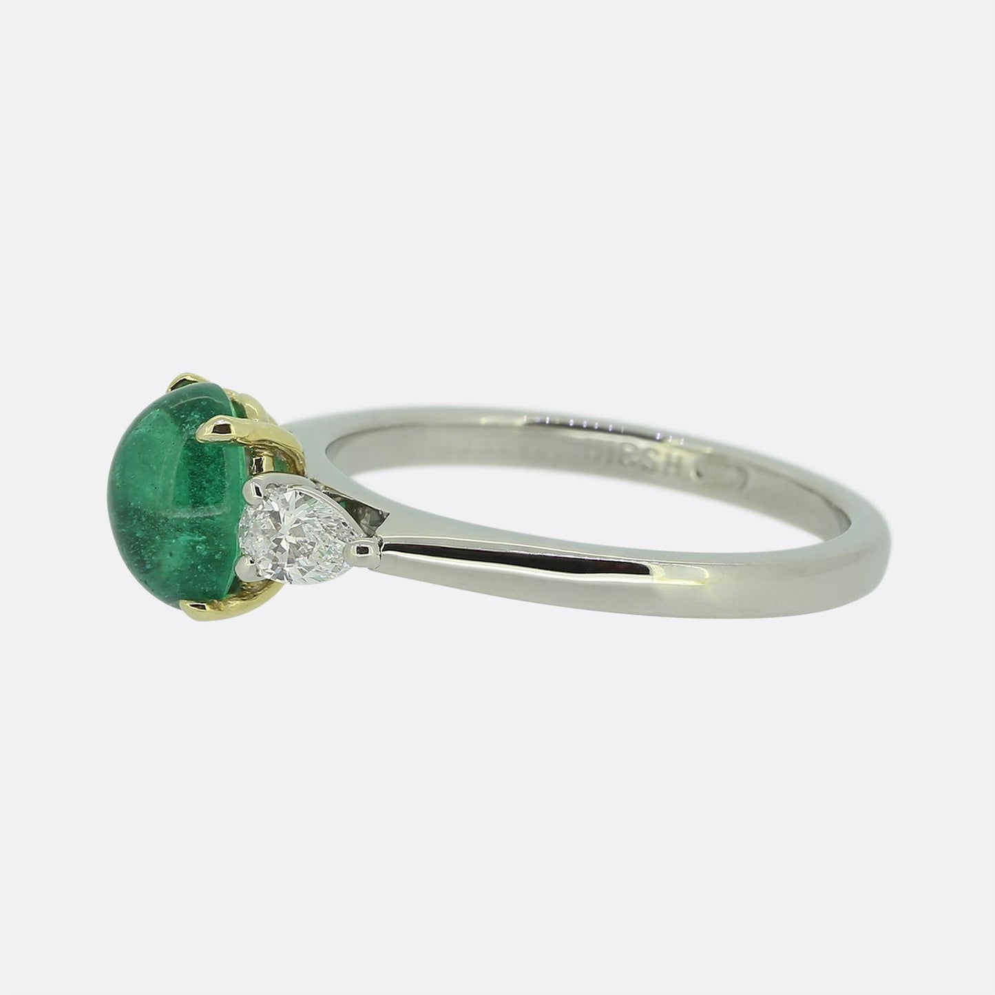 Hirsh Cabochon Emerald and Diamond Three-Stone Ring