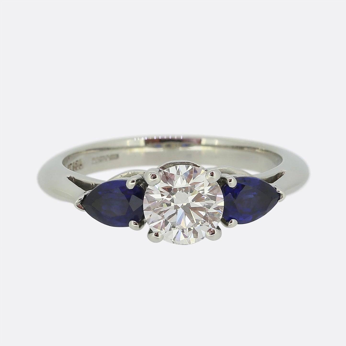 Tiffany & Co. 0.78 Carat Diamond and Sapphire Three-Stone Ring