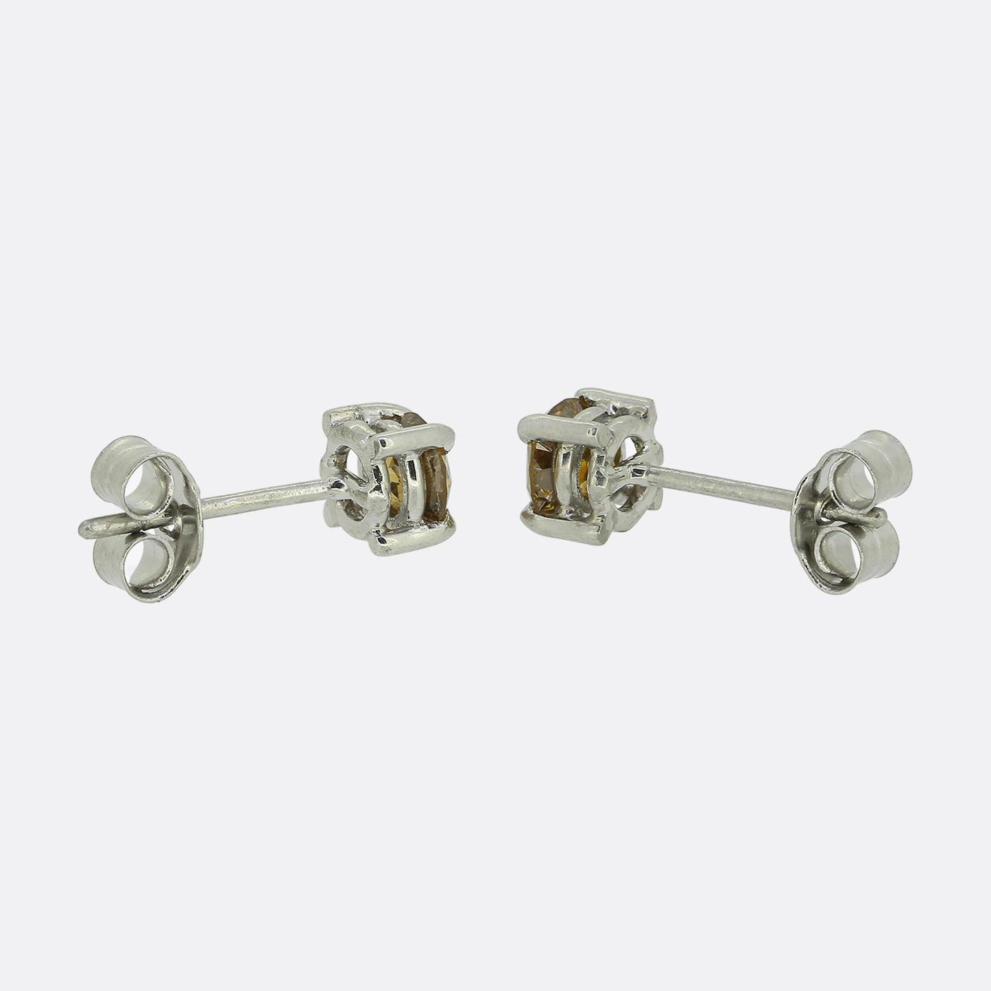 0.72 Carat Fancy Orange Yellow Diamond Stud Earrings