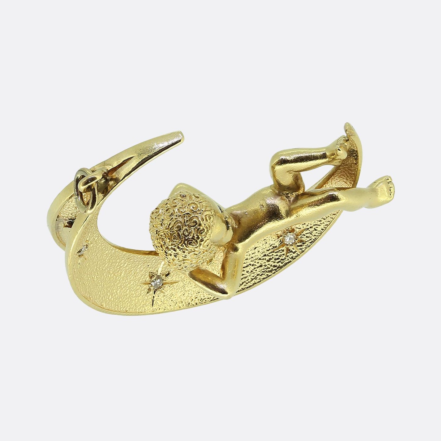 Vintage Boy on the Moon Sapphire and Diamond Crescent Pendant
