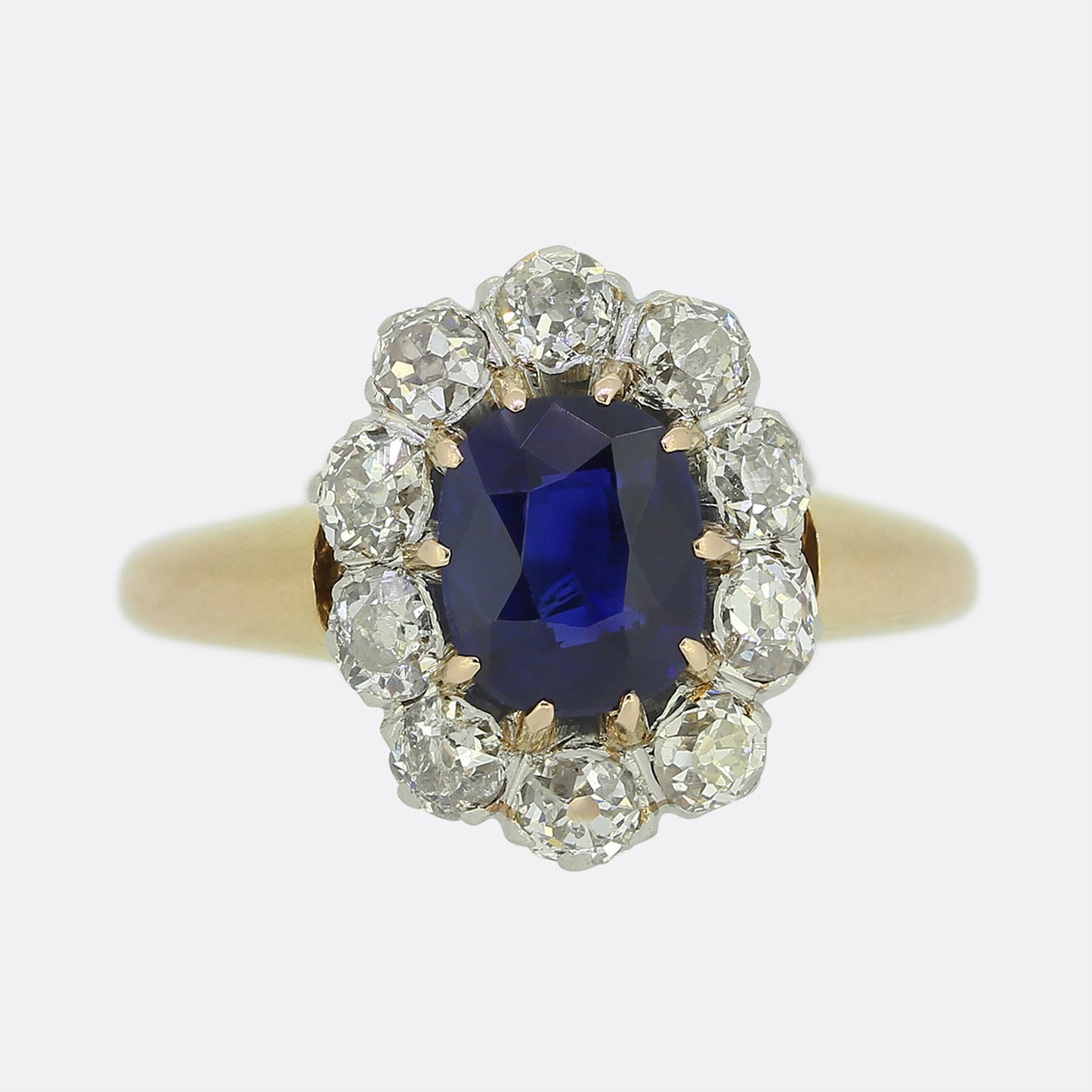 Antique Sapphire and Diamond Cluster Ring