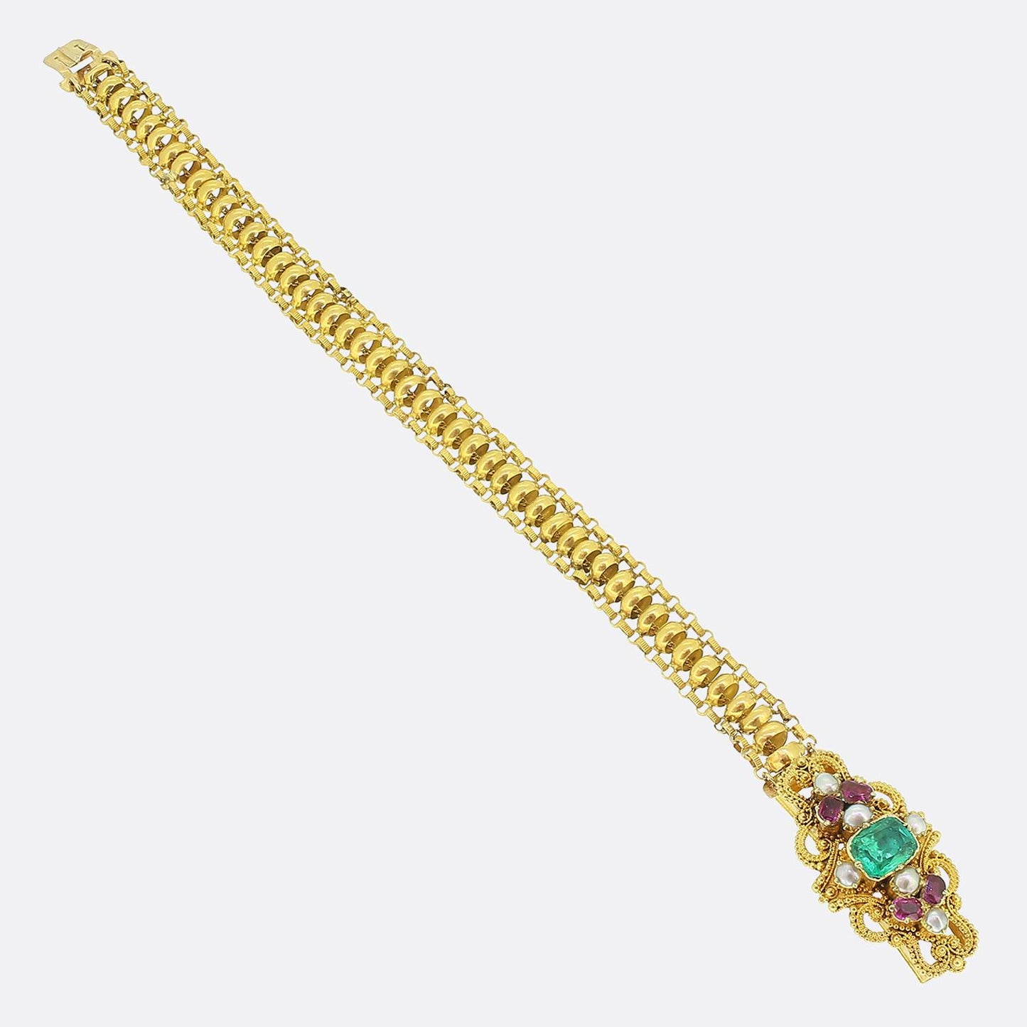 Georgian Emerald Pearl and Ruby Bracelet