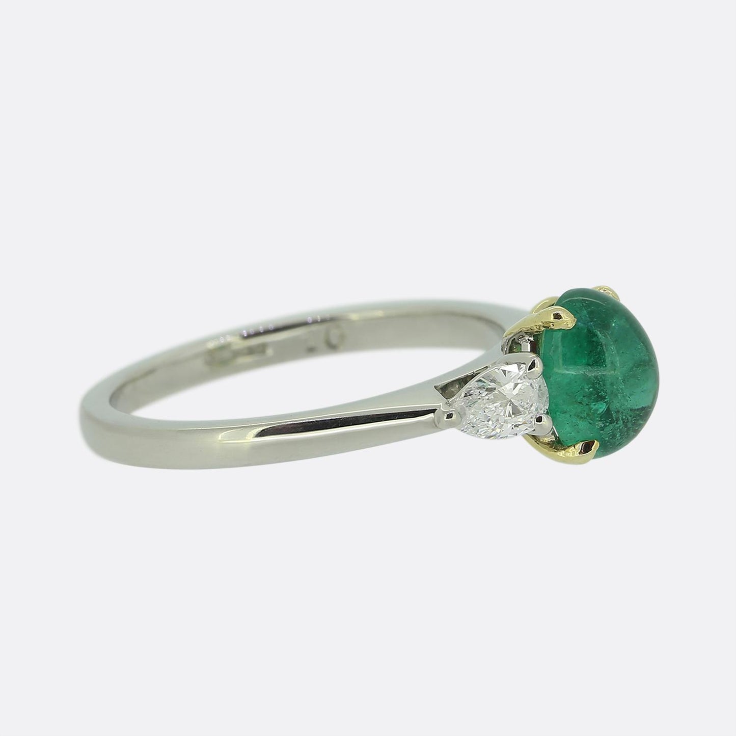 Hirsh Cabochon Emerald and Diamond Three-Stone Ring