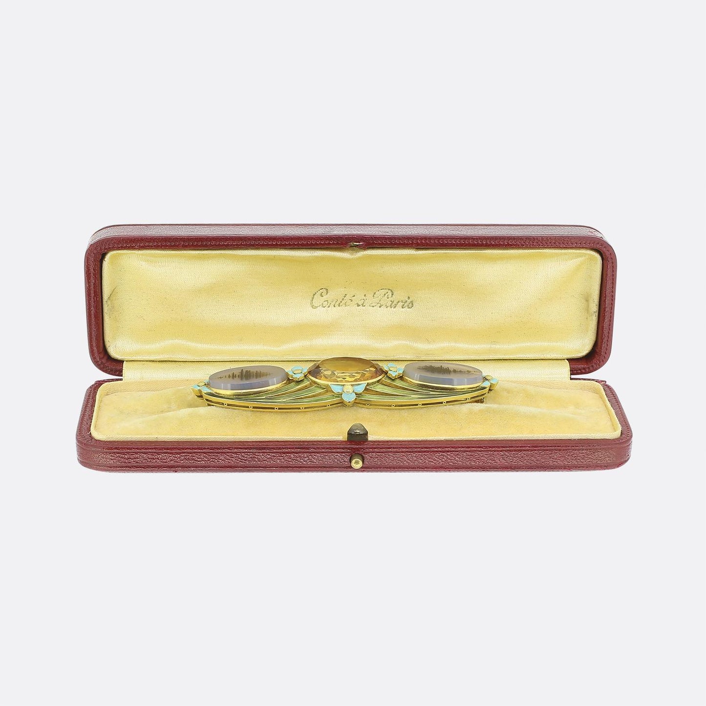 Art Nouveau Citrine Agate and Enamel Brooch