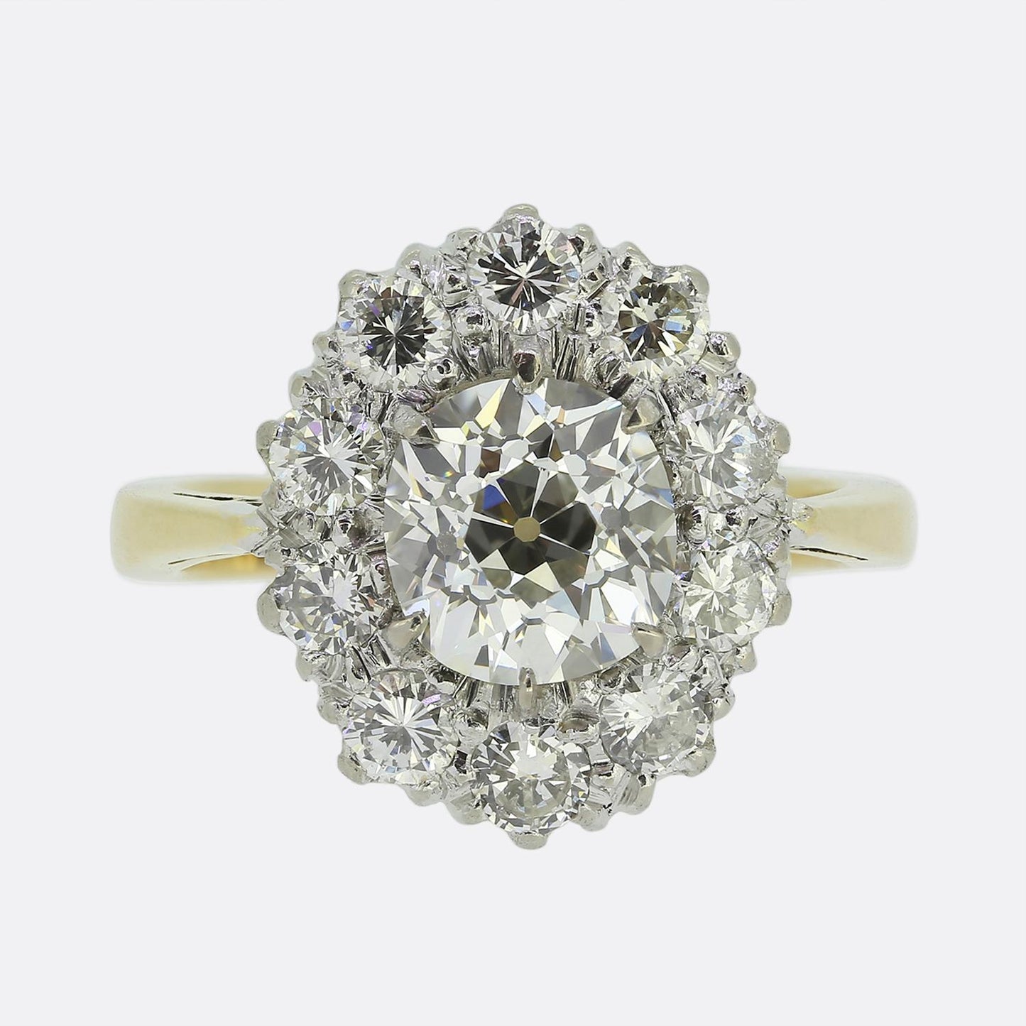 Vintage 1.35 Carat Old Cut Diamond Cluster Ring