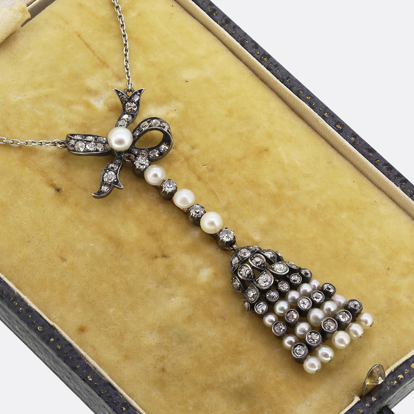 Antique Pearl and Diamond Drop Pendant Necklace