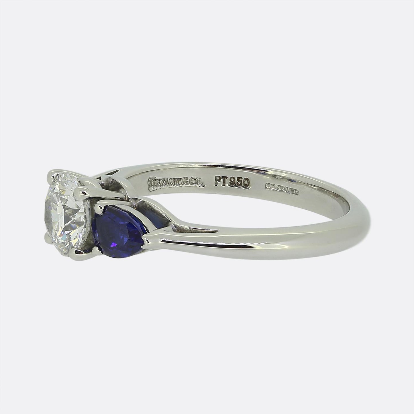 Tiffany & Co. 0.78 Carat Diamond and Sapphire Three-Stone Ring