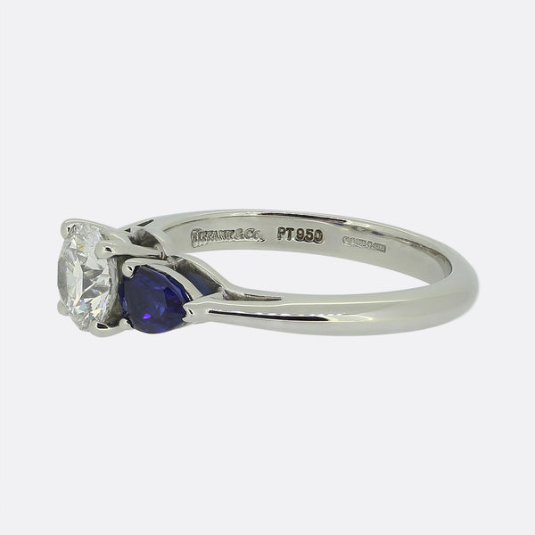 Tiffany & Co. 0.78 Carat Diamond and Sapphire Three-Stone Ring
