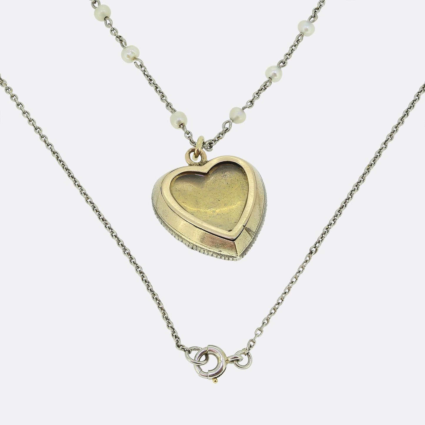 Antique Pearl and Diamond Heart Locket Necklace