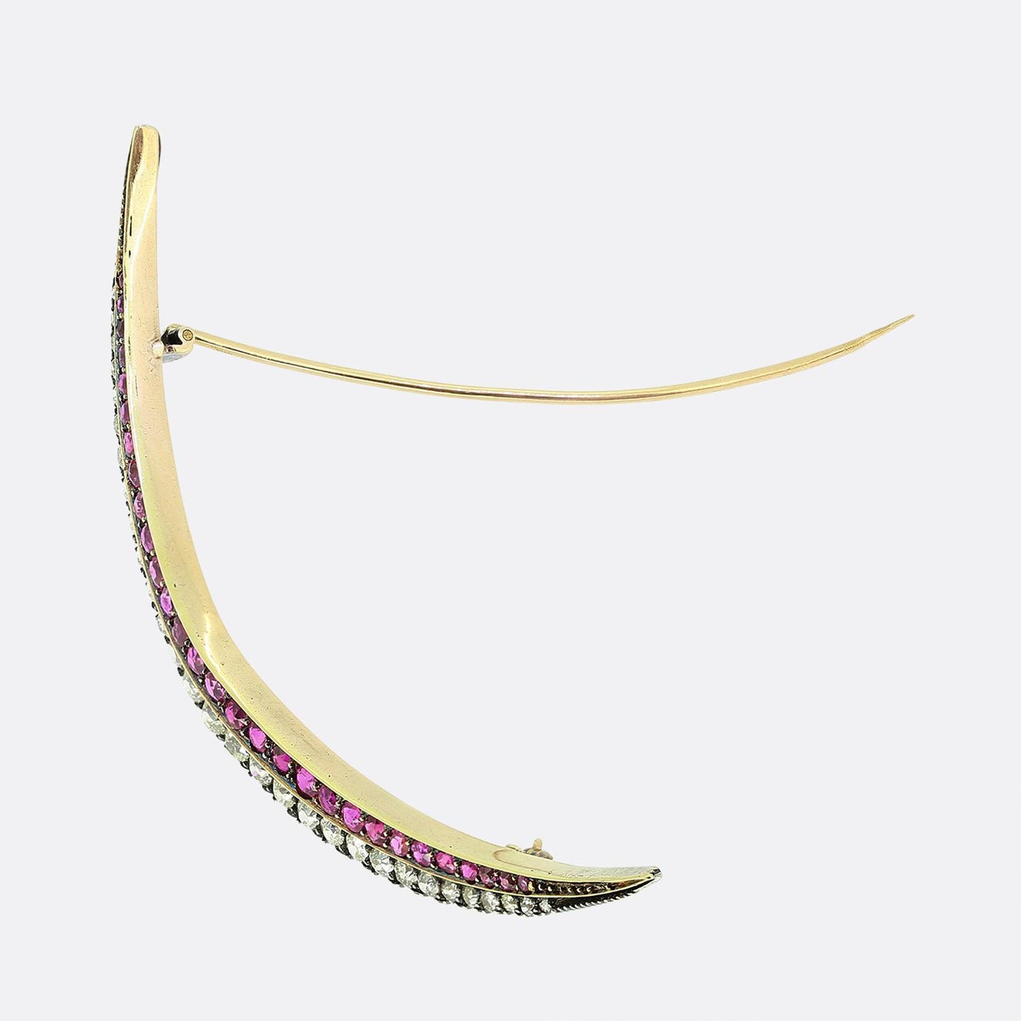 Victorian Ruby and Pearl Crescent Brooch