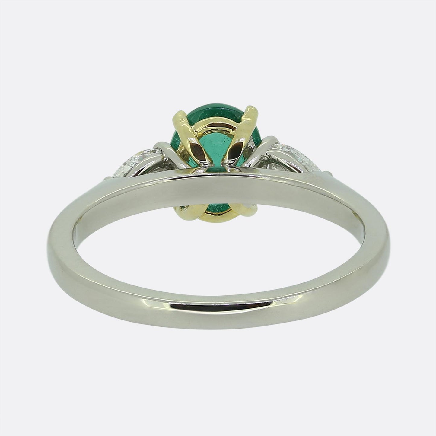 Hirsh Cabochon Emerald and Diamond Three-Stone Ring