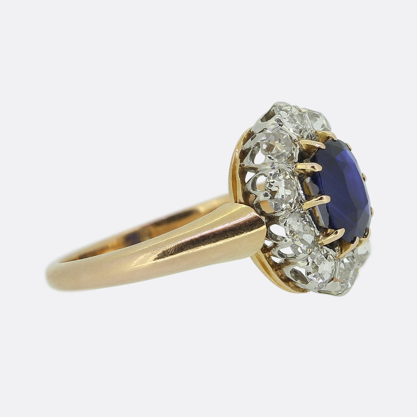 Antique Sapphire and Diamond Cluster Ring