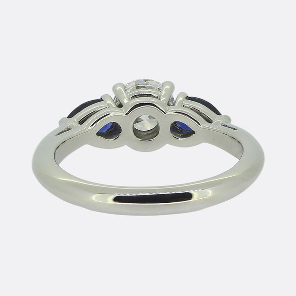 Tiffany & Co. 0.78 Carat Diamond and Sapphire Three-Stone Ring