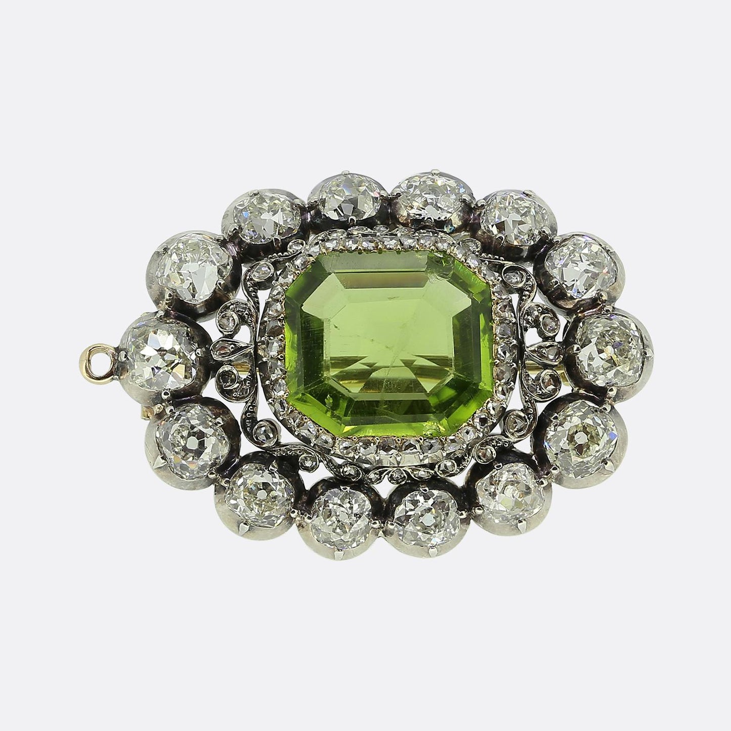 Antique 14.00 Carat Peridot and Diamond Brooch Pendant