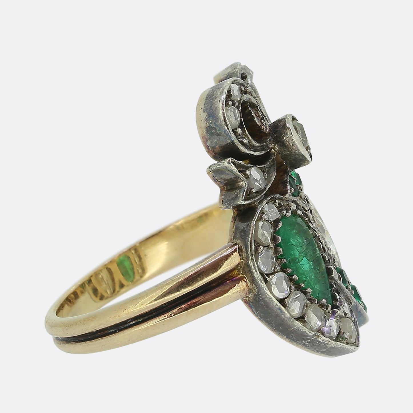 Victorian Emerald and Diamond Double Heart Ring