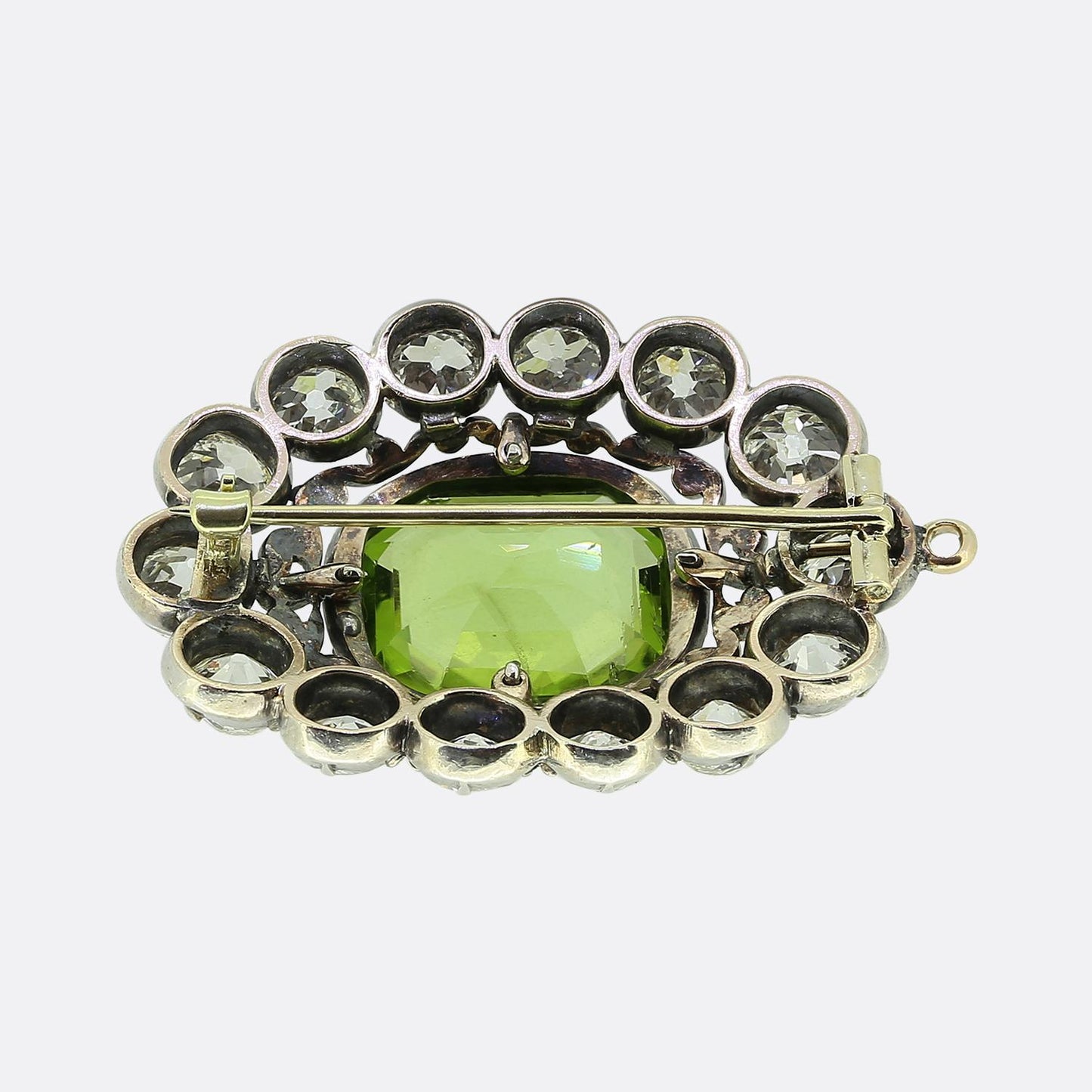 Antique 14.00 Carat Peridot and Diamond Brooch Pendant